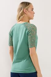 LTS Tall Women's Teal Green Crochet Raglan Cotton T-Shirt | Long Tall Sally 2