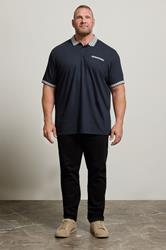 BadRhino Big & Tall Navy Blue Jacquard Checked Collar Polo Shirt | BadRhino 2