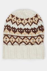Natural Brown Fairisle Beanie Hat | Yours Clothing 1