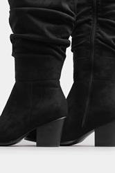Black Faux Suede Ruched Western Boots In Extra Wide EEE Fit | Yours Clothing 4