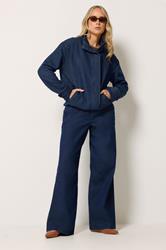 LTS Tall Women's Blue Denim Funnel Neck Bomber Jacket | Long Tally Sally 1
