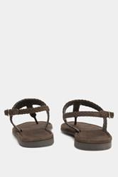 Chocolate Brown Woven Toe Post Sandals In Extra EEE Wide Fit | Yours Clothing 3