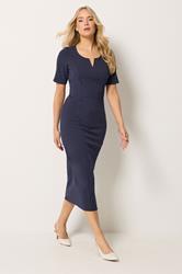 LTS Tall Women's Navy Blue Notch Neck Midi Dress | Long Tall Sally 1