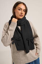 Black Bow Detail Knitted Scarf | Yours Clothing 1