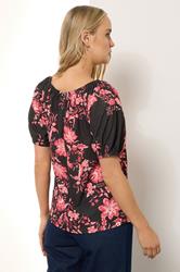 LTS Tall Women's Black Floral Print Tie Front Top | Long Tall Sally 3