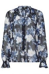 LTS Tall Navy Blue Floral Sheer Pintuck Blouse | Long Tall Sally 2