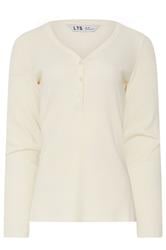 LTS Tall Ivory White Cotton Ribbed Henley Top | Long Tall Sally 5