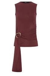 LTS Tall Burgundy Red Belted Buckle Top