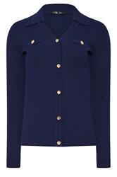 LTS Tall Navy Blue Ribbed Button Detail Top | Long Tall Sally 1