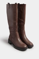 Brown Metal Detail Knee High Boots In Standard Fit | Yours Clothing 2