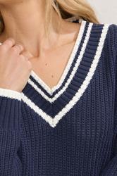 LTS Tall Navy Blue Contrast V-Neck Jumper | Long Tall Sally 5