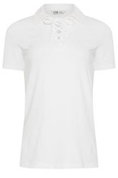LTS Tall White Lace Up Collared T-Shirt