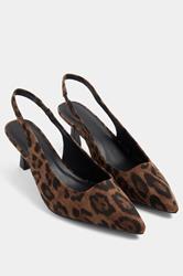 Brown Leopard Faux Suede Sling Back Heels In Wide E Fit | Yours Clothing 3