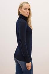 LTS PREMIUM Tall Navy Blue Merino Wool Roll Neck Jumper | Long Tall Sally 4