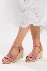 Pink Faux Suede T-Bar Wedge Sandals In Wide E Fit | Yours Clothing 1