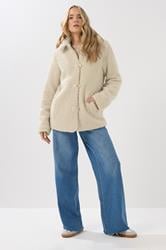 LTS Tall Ivory White Borg Button Through Jacket | Long Tall Sally 2