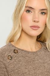 LTS Tall Beige Brown Marl Button Long Sleeve Top | Long Tall Sally 4