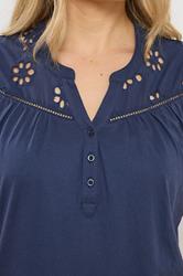 LTS Tall Women's Navy Blue Embroidered Cotton Vest | Long Tall Sally 4