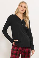 LTS Tall Black Cotton Waffle Pyjama Top | Long Tall Sally 1
