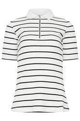 LTS Tall White Stripe Half Zip Ribbed Collared Top