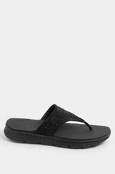 Black Diamante T-Bar Sandals In Wide E Fit | Yours Clothing 2