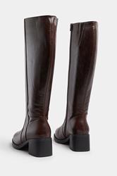 Brown Square Toe Knee High Boots In Extra Wide EEE Fit | Yours Clothing 4