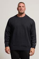 JACK & JONES Big & Tall Black Crew Neck Knit Jumper | BadRhino 1