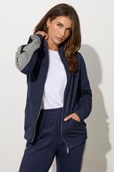 LTS Tall Navy Blue Side Stripe Funnel Zip Sweatshirt | Long Tall Sally 1