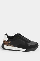 Black Leopard Print Panelled Runner Trainers In Extra Wide EEE Fit | Yours Clothing 2