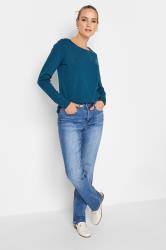 LTS Women's Tall Teal Blue Crew Neck Long Sleeve Cotton T-Shirt | Long Tall Sally 3