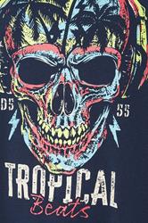 D555 Big & Tall Navy Blue Tropical Skull Print T-Shirt | BadRhino 5