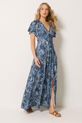 LTS Tall Women's Dark Blue Abstract Wrap Maxi Dress | Long Tall Sally 3