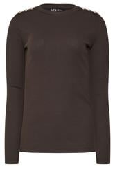 LTS Tall Chocolate Brown Ribbed Button Top | Long Tall Sally 1