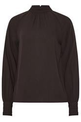 LTS Tall Chocolate Brown High Neck Crinkle Blouse | Long Tall Sally 5