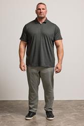 BadRhino Big & Tall Charcoal Grey Jacquard Zip Neck Polo Shirt | BadRhino 2