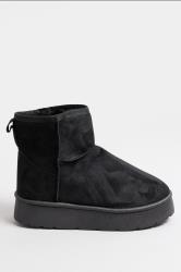 Black Faux Fur Lined Platform Boots In Wide E Fit | Yours Clothing 3