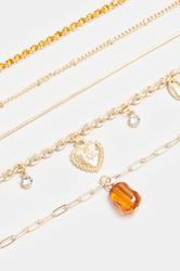5 PACK Gold Heart Chain Bracelet | Yours Clothing 3