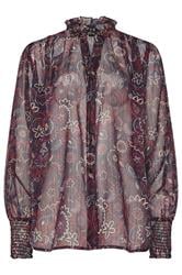 LTS Tall Dark Red Paisley Frill Neck Blouse | Long Tall Sally 5
