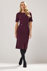 LTS Tall Berry Red Tailored Button Midi Dress | Long Tall Sally 1