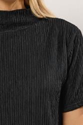 LTS Tall Black Textured Funnel Neck Top | Long Tall Sally 4