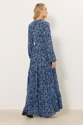 LTS Tall Women's Navy Blue Ditsy Crinkle Maxi Dress | Long Tall Sally 3