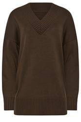 LTS Tall Chocolate Brown Knitted V-Neck Jumper | Long Tall Sally 1