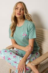 LTS Tall Women's Green Flamingo Print Cotton Wide Leg Pyjama Set | Long Tall Sally 1