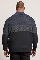 BadRhino Big & Tall Navy Blue Colour Block Quarter Zip Jumper | BadRhino 3