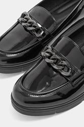 Black Chain Detail Flatform Loafers In Wide E Fit | Yours Clothing 4
