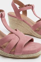 Pink Faux Suede T-Bar Wedge Sandals In Wide E Fit | Yours Clothing 5
