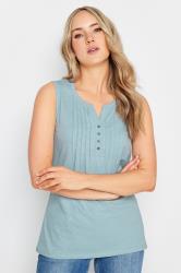 LTS 2 PACK Tall Women's Light Blue & White Cotton Henley Vest Tops | Long Tall Sally 2