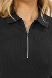 LTS Tall Black Half Zip Ribbed Collared Top | Long Tall Sally 5