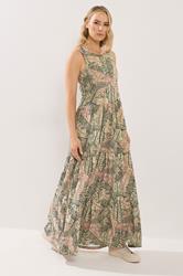 LTS Tall Women's Natural Brown Leaf Print Cotton Maxi Dress | Long Tall Sally 3