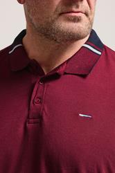 BadRhino Big & Tall Burgundy Red Stripe Detail Jacquard Collar Polo Shirt | BadRhino 4
